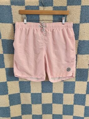 Vintage men’s pink stripe swim trunks